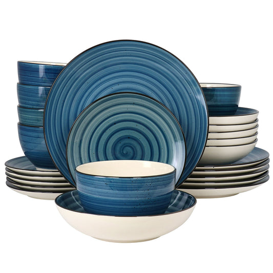 Elama Gia 24 Piece Round Stoneware Dinnerware Set in Dark Blue-0