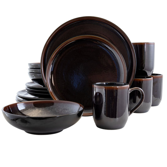 Elama Midnight Beach 16 Piece Dinnerware Set in Metallic Black-0