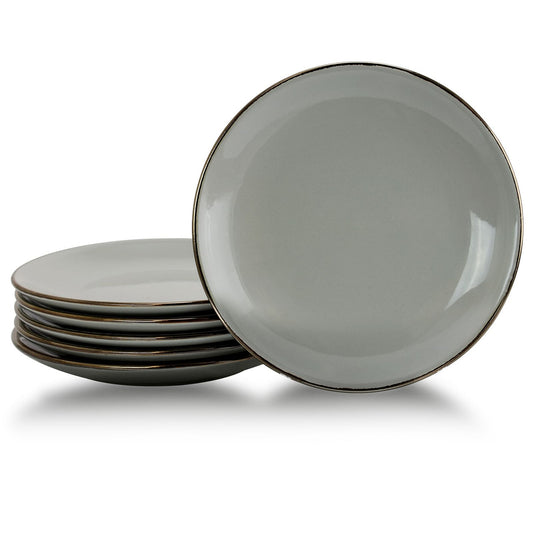 Elama Tahitian Sand 6-Piece Salad Plate Set, Light Grey-0