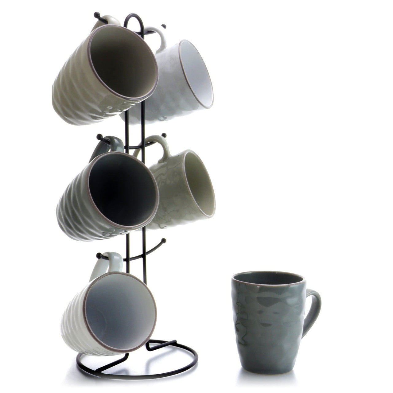 Elama Tahitian Waves 6-Piece 12 oz. Mug Set with Stand, Assorted Colors-0