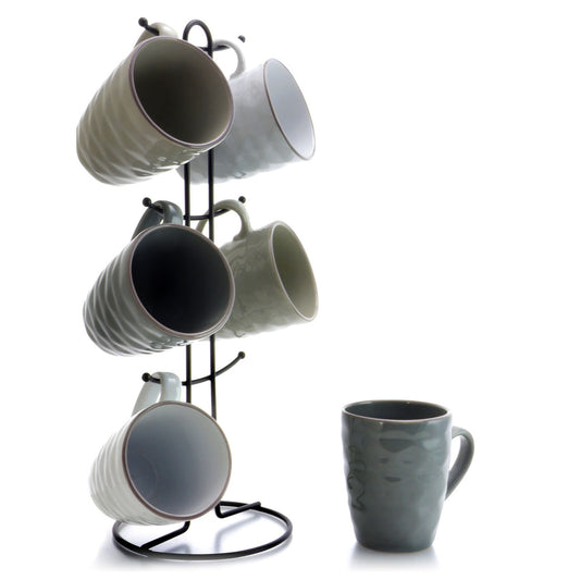 Elama Tahitian Waves 6-Piece 12 oz. Mug Set with Stand, Assorted Colors-0