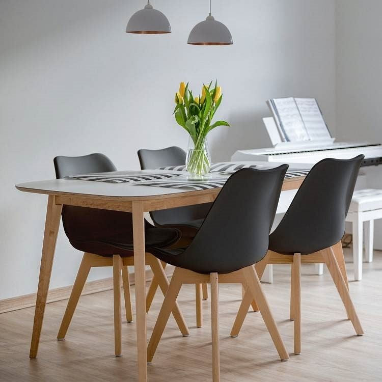 Set of 4 Modern Mid-Century Style Black PU Leather Dining Chairs with Wood Legs-0