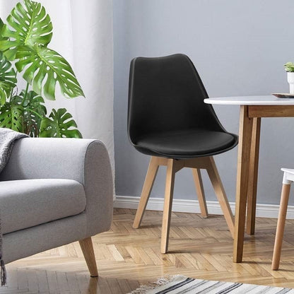 Set of 4 Modern Mid-Century Style Black PU Leather Dining Chairs with Wood Legs-1