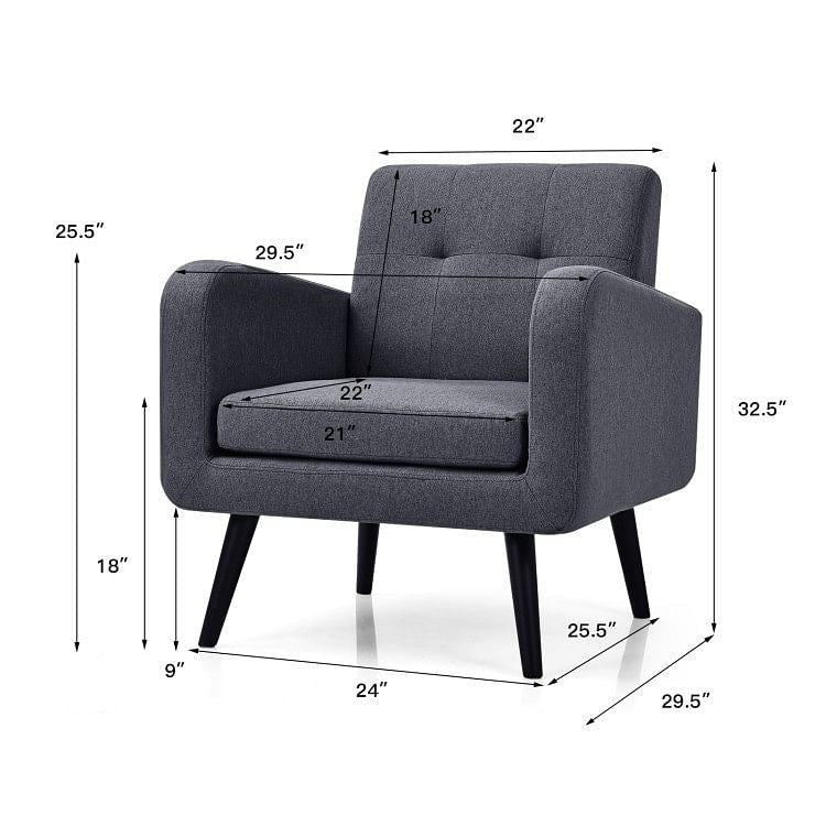 Modern Tufted Linen Accent Chair with Wooden Legs — Alrik