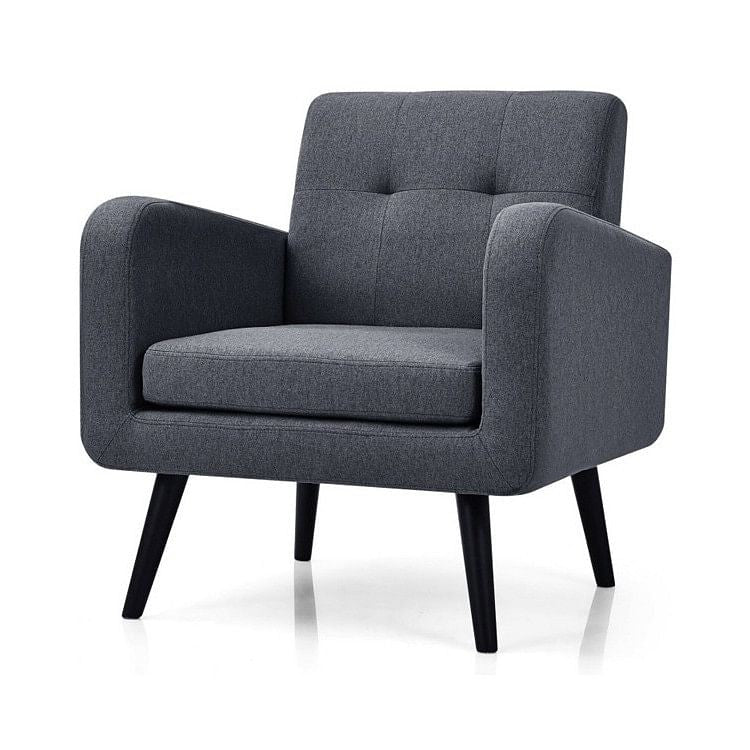 Mid-Century Modern Grey Linen Upholstered Accent Chair with Wooden Legs-2