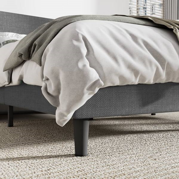 Full Size Grey Linen Blend Upholstered Platform Bed with Wingback Headboard-3