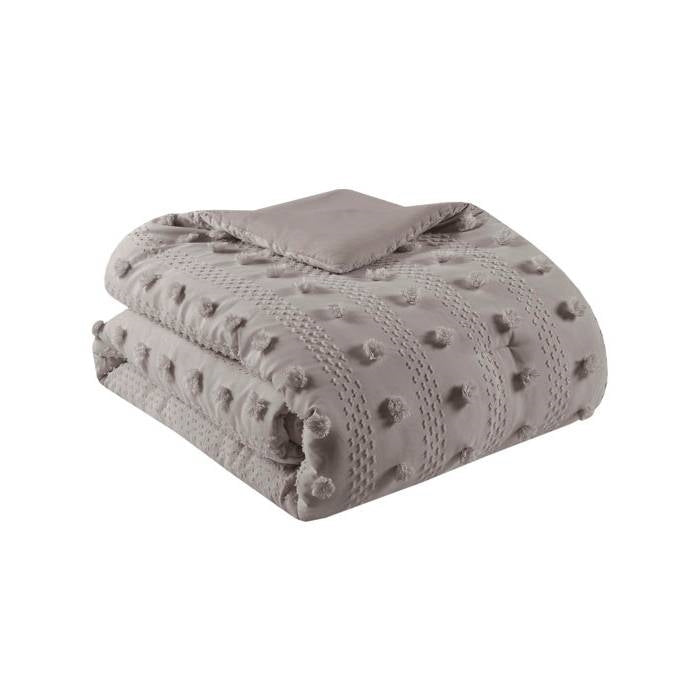 Full/Queen 3-Piece Grey Microfiber Comforter Set with Decorative Pompoms-4