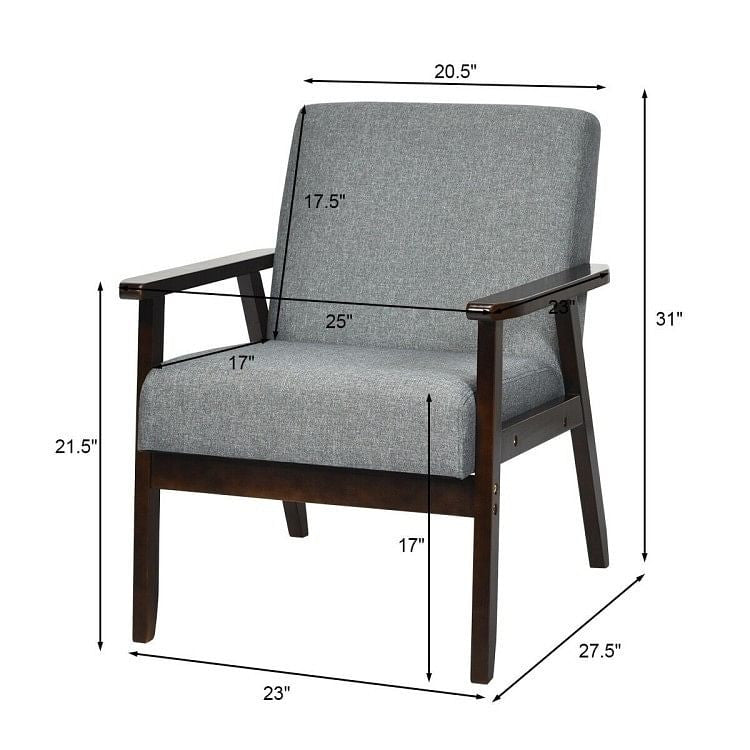 Retro Modern Classic Grey Linen Wide Accent Chair with Espresso Wood Frame-1