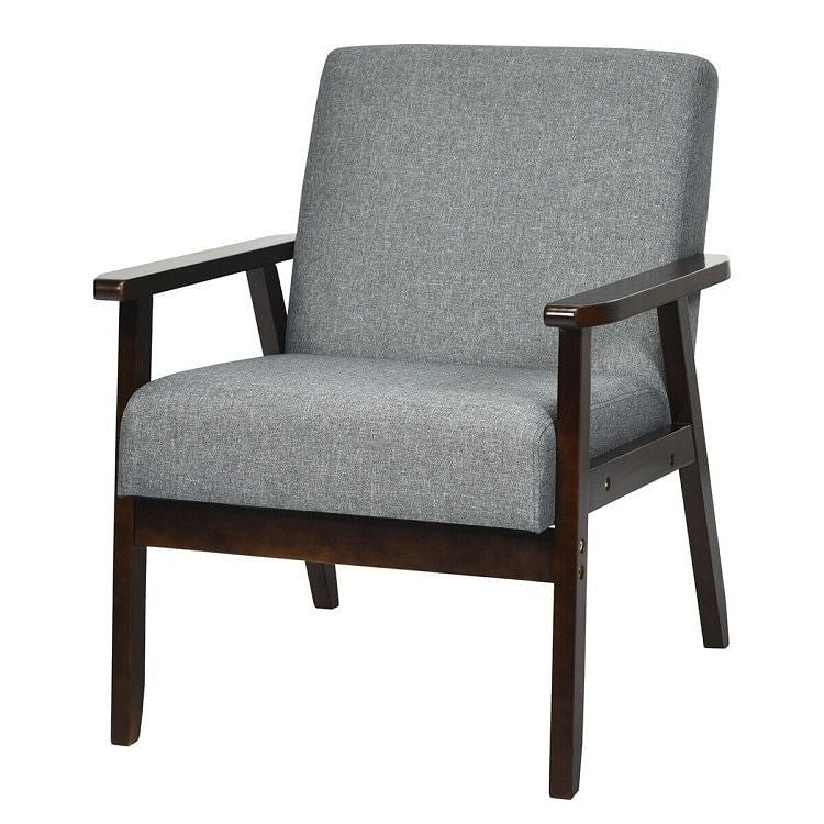 Retro Modern Classic Grey Linen Wide Accent Chair with Espresso Wood Frame-2