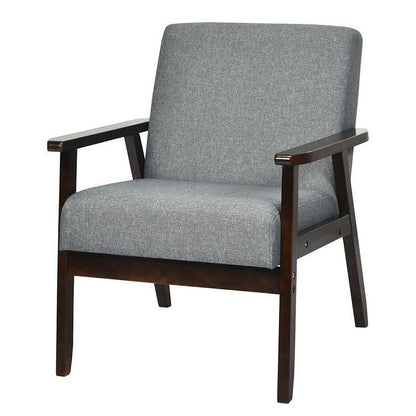 Retro Modern Classic Grey Linen Wide Accent Chair with Espresso Wood Frame-2