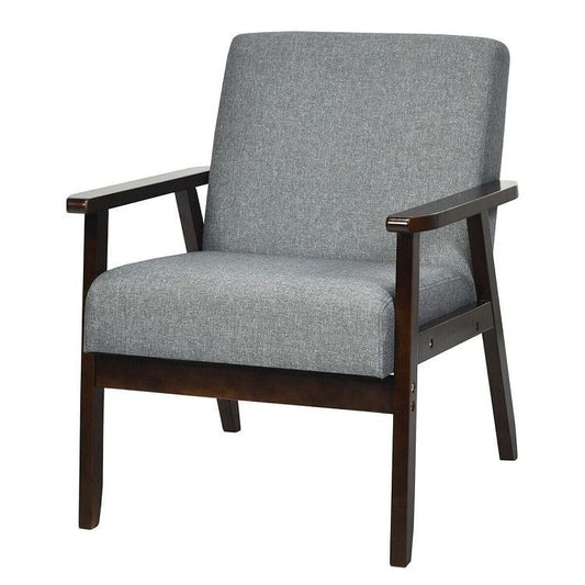 Retro Modern Classic Grey Linen Wide Accent Chair with Espresso Wood Frame-2