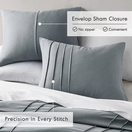 Twin/Twin XL Pleated Pre-Washed Microfiber Comforter Set in Blue Grey-2