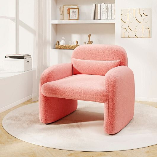 Modern Accent Chair with Waist Pillow and Armrests for Living Room Bedroom-Beige-10