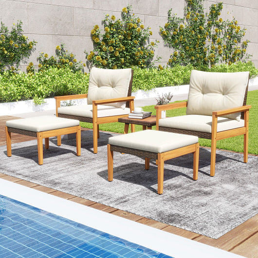 5 Piece Rattan Furniture Set with Square Coffee Table-White-3