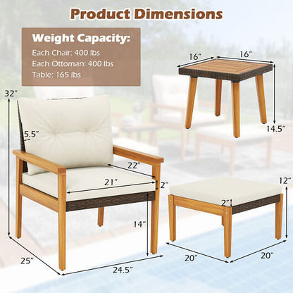 5 Piece Rattan Furniture Set with Square Coffee Table-White-2