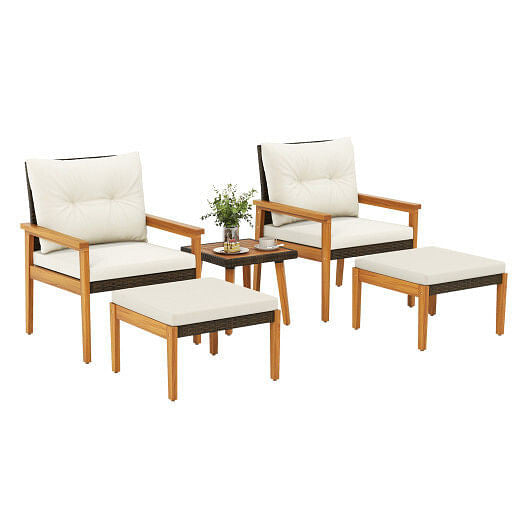 5 Piece Rattan Furniture Set with Square Coffee Table-White-0