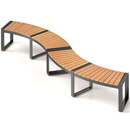Patio Curved Bench with Slatted Seat and Metal Legs-1 Piece-2