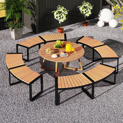Patio Curved Bench with Slatted Seat and Metal Legs-1 Piece-6