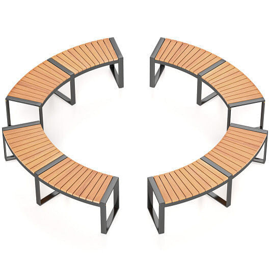 Patio Curved Bench with Slatted Seat and Metal Legs-1 Piece-7