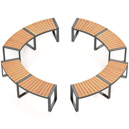 Patio Curved Bench with Slatted Seat and Metal Legs-1 Piece-7