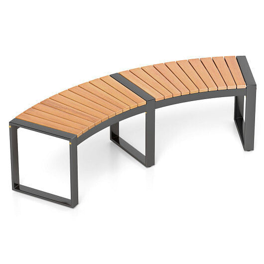 Patio Curved Bench with Slatted Seat and Metal Legs-1 Piece-9
