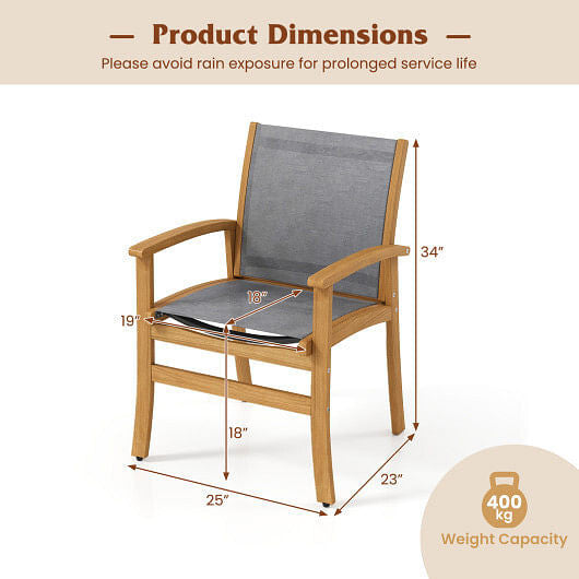 Set of 2 Patio Dining Chairs with Breathable Fabric and Acacia Wood Frame-2