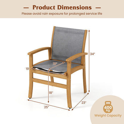 Set of 2 Patio Dining Chairs with Breathable Fabric and Acacia Wood Frame-2