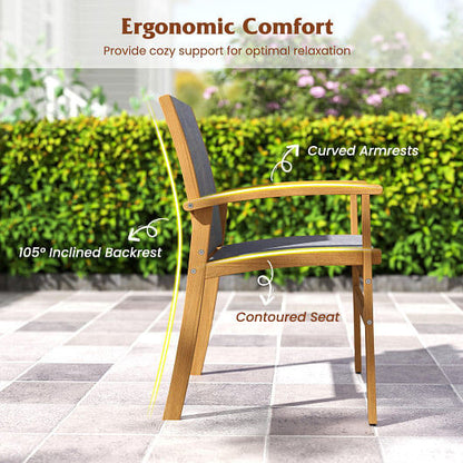 Set of 2 Patio Dining Chairs with Breathable Fabric and Acacia Wood Frame-3