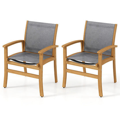 Set of 2 Patio Dining Chairs with Breathable Fabric and Acacia Wood Frame-4
