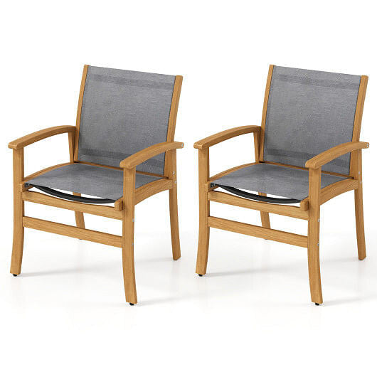 Set of 2 Patio Dining Chairs with Breathable Fabric and Acacia Wood Frame-4