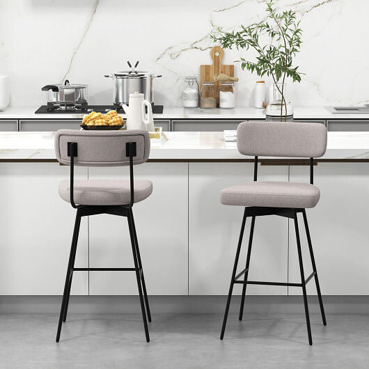 29 Inch Counter Height Upholstered Swivel Bar Stool Set of 2-beige-1