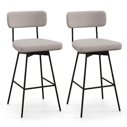 29 Inch Counter Height Upholstered Swivel Bar Stool Set of 2-beige-4