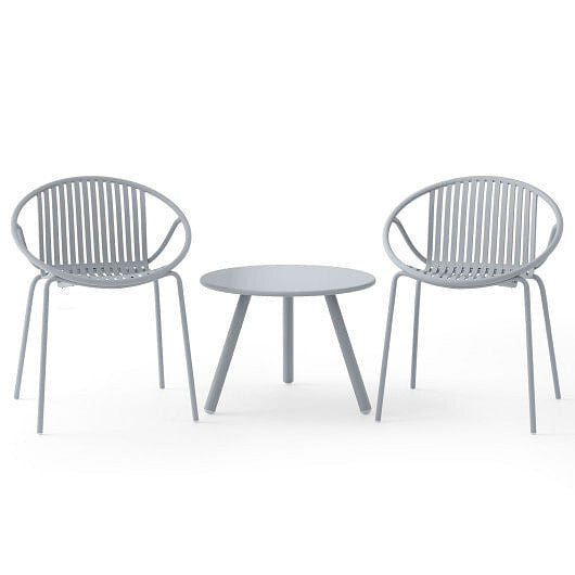 All Weather PP Patio Conversation Set with Round Coffee table and 2 Chairs-Green-4