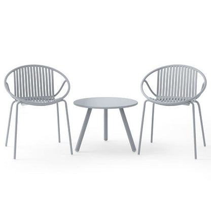 All Weather PP Patio Conversation Set with Round Coffee table and 2 Chairs-Green-4