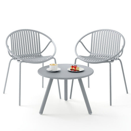 All Weather PP Patio Conversation Set with Round Coffee table and 2 Chairs-Green-7