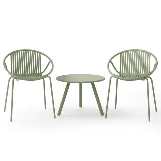 All Weather PP Patio Conversation Set with Round Coffee table and 2 Chairs-Green-9