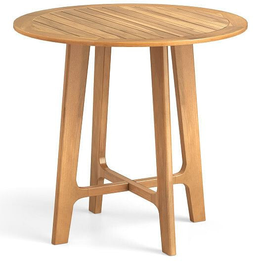 31.5 Inches Patio Dining Table with Slatted Tabletop and X-shaped Frame-4