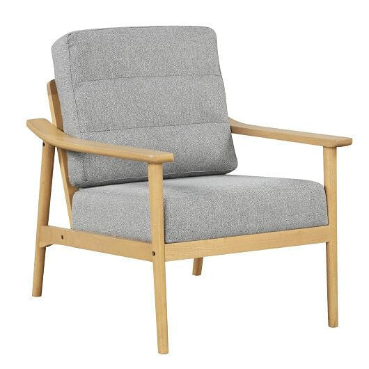 Modern Accent Chair with Rubber Wood Armrests and Legs for Living Room-Brown-0
