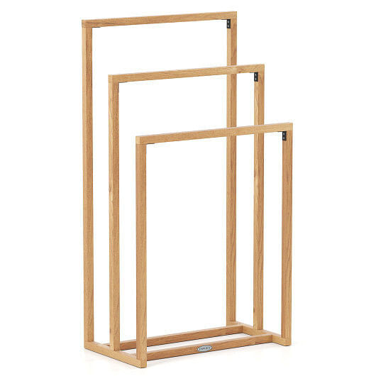 3-Tier Teak Wood Towel Rack with 3 Hanging Crossbars-2