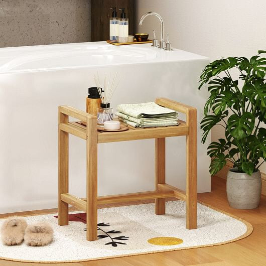 Teak Wood Shower Bench for Inside Shower Shaving Legs-0