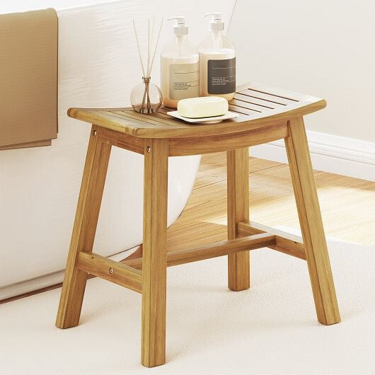 Teak Wood Shower Stool with Curved Seat for Inside Shower Spa-0