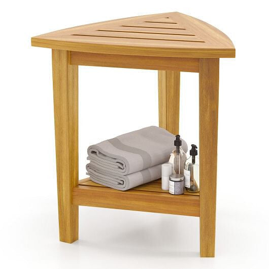 18 Inches Waterproof Shower Stool with Storage Shelf-2