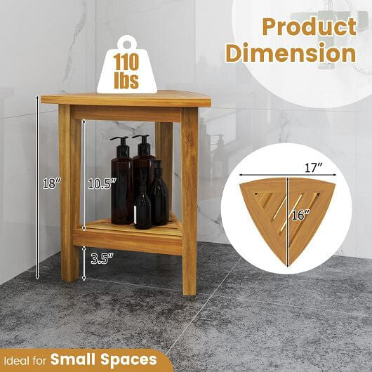 18 Inches Waterproof Shower Stool with Storage Shelf-3