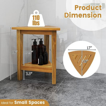 18 Inches Waterproof Shower Stool with Storage Shelf-3