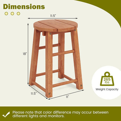 18-Inch Outdoor Wood Bar Stools Set of 2 with Round Seat and Footrest-2