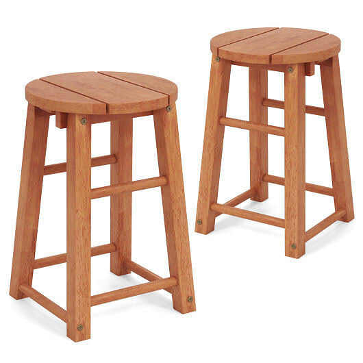 18-Inch Outdoor Wood Bar Stools Set of 2 with Round Seat and Footrest-4