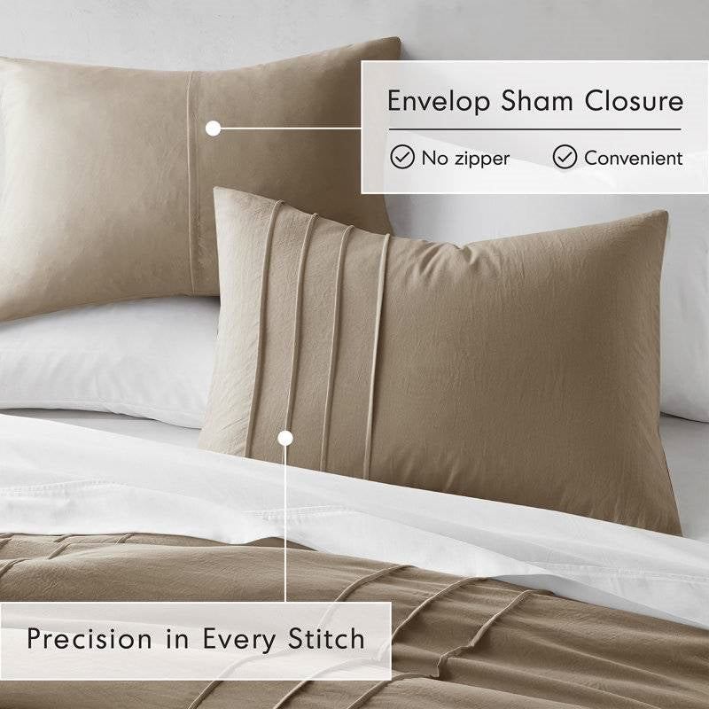 Queen size Microfiber Pleated Soft Lightweight Comforter Set Tan Khaki Taupe-2