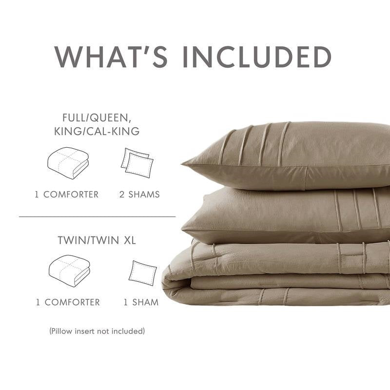Queen size Microfiber Pleated Soft Lightweight Comforter Set Tan Khaki Taupe-4