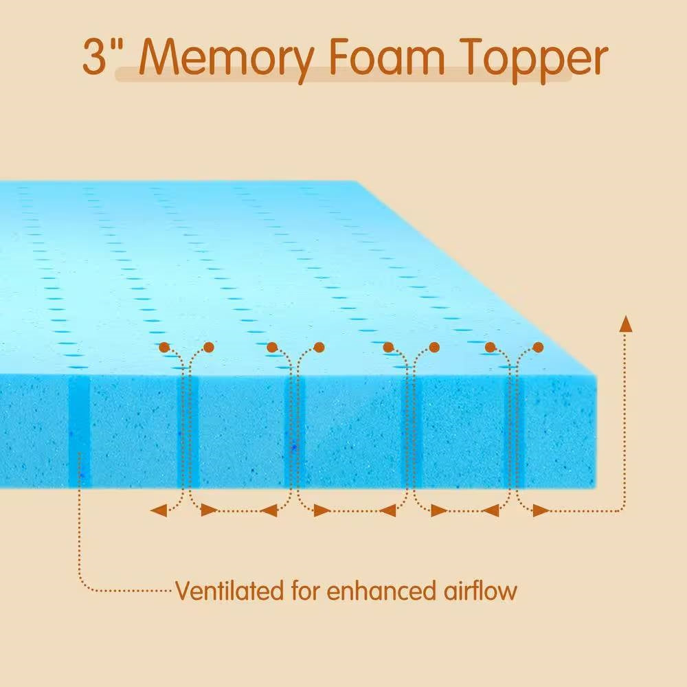 King size 3-inch Thick High Density Memory Foam Mattress Topper-4