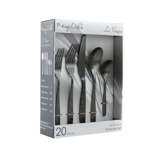 MegaChef La Vague 20 Piece Flatware Utensil Set, Stainless Steel Silverware Metal Service for 4 in-0